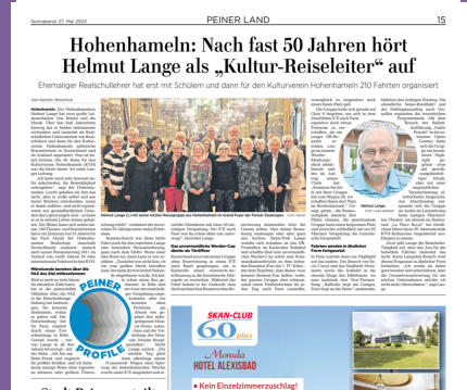 Bericht der Hilfdesheimer Allgemeinen Zeitung über die 50. internationale KVH-Kulturreise
